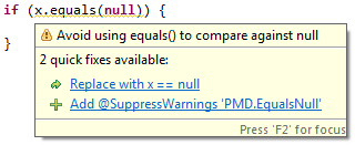 Quick fix for replacing x.equals(null) with x == null